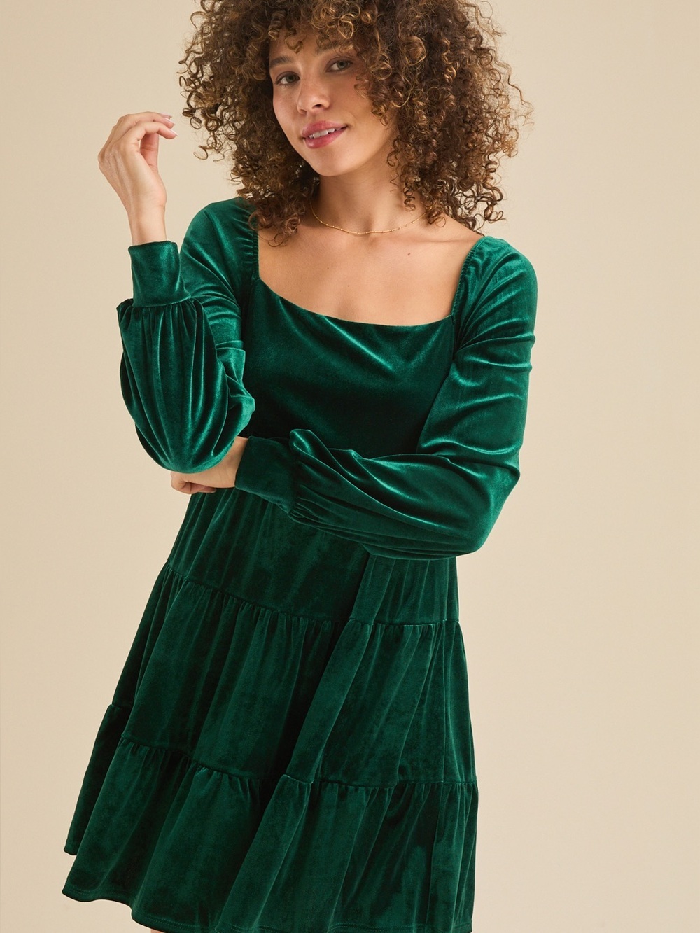 New Altard State Melody Crushed Velvet Mini Dress Green Tierered 3XL Babydoll